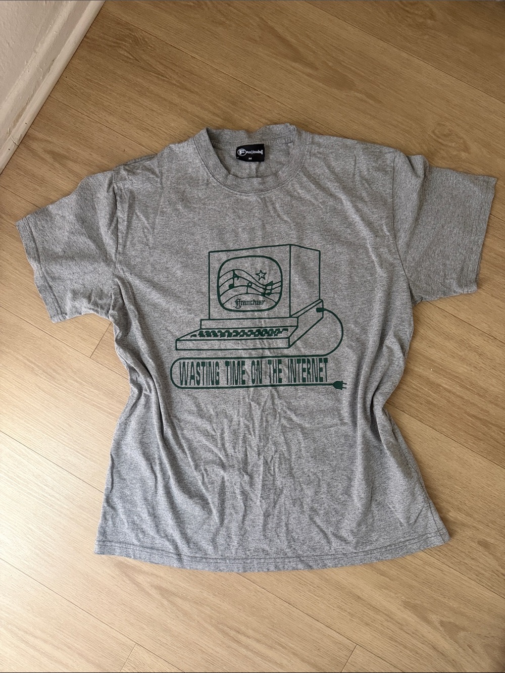 DSM Franchise Computer Graphic Tee - Gray with Dark Green Wasting Time Internet